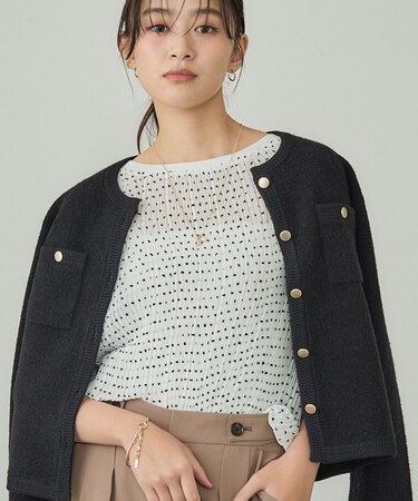 【洗える／ドット柄／凹凸素材】プリーツデザインブラウス