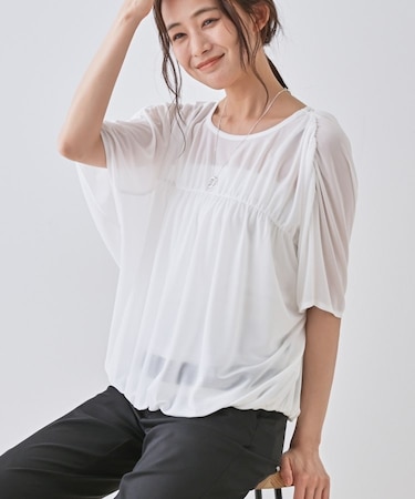 【洗える／体型カバー】シャーリングシアートップス