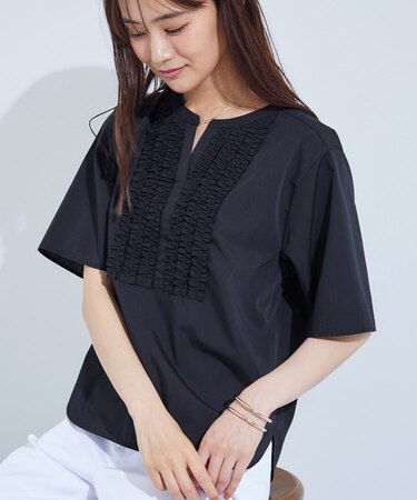 【洗える】胸元タックフリルブラウス