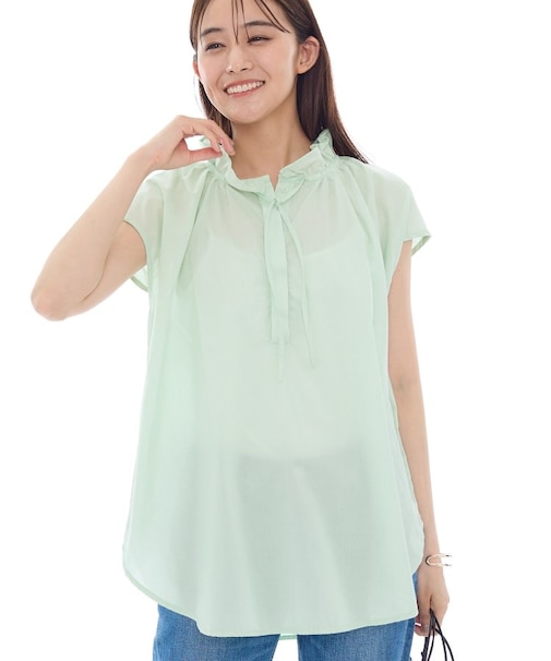 フリル衿ギャザーブラウス