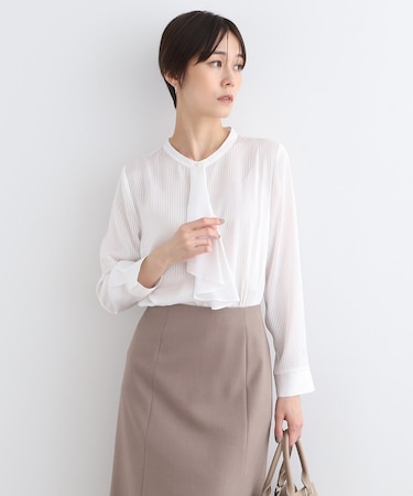 【洗える／通勤服】シアーサテンブラウス