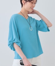 【洗える】タックデザインスリーブ ジャージトップス