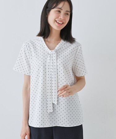 【通勤/きれいめ】柄ボウタイブラウス