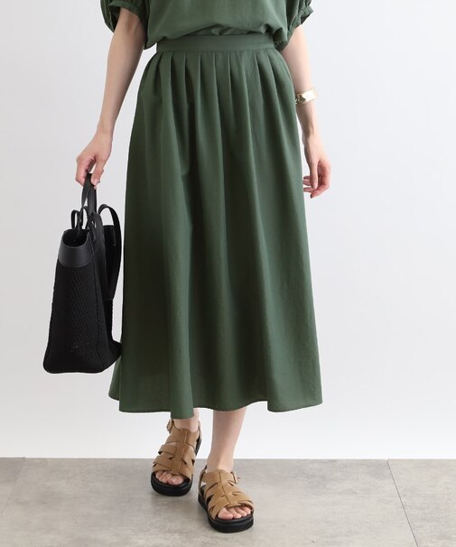 【洗える／SETUP可能／ワッシャー素材】タックデザインスカート