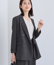 【洗える/セットアップ可能】凹凸ストレッチ素材ダブルジャケット