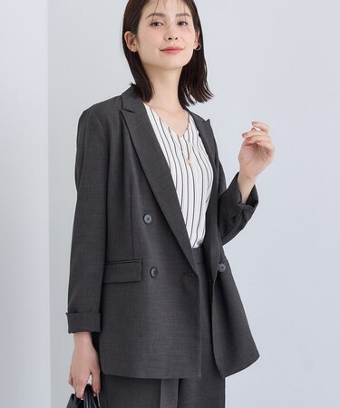 【洗える／セットアップ可能】凹凸ストレッチ素材ダブルジャケット