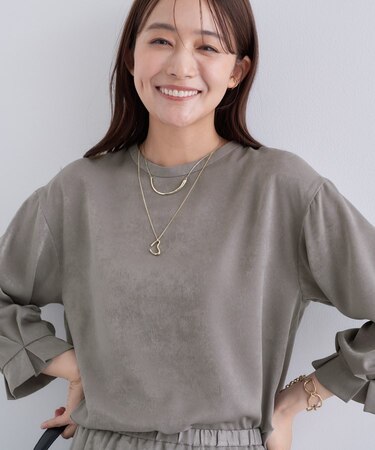 【セットアップ可能】スエード調サテンブラウス