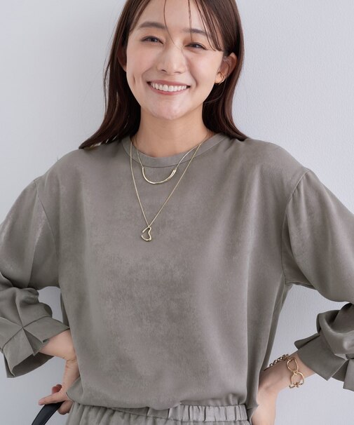 【セットアップ可能】スエード調サテンブラウス