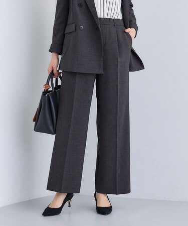 【洗える／セットアップ可能】凹凸ストレッチ素材ストレートパンツ