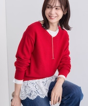 【ウール混ラメ素材】Vネック煌めきニット