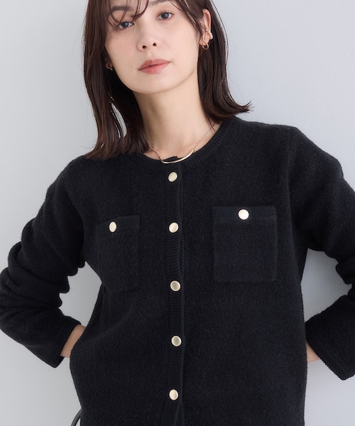 インディヴィ（INDIVI）/【ミニブークレ素材】ジャケットライクカーディガン ミニブークレ素材】ジャケットライクカーディガン｜インディヴィの通販