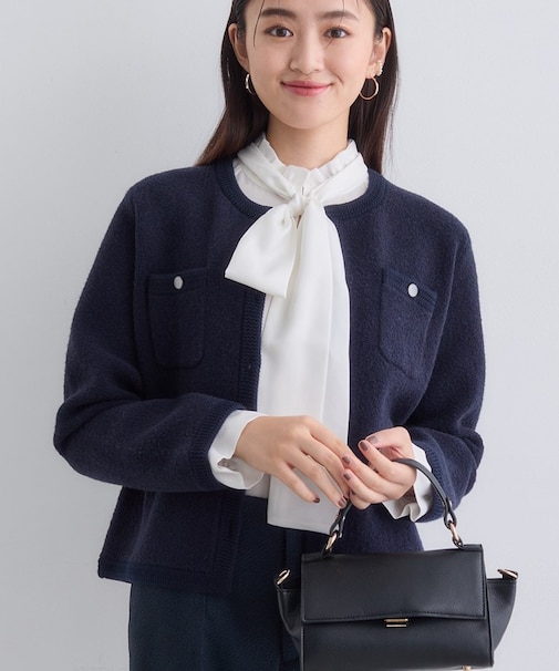 【ミニブークレ素材】ジャケットライクカーディガン