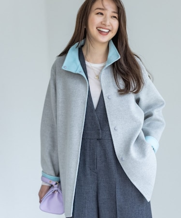 【配色デザイン／ミドル丈】ウールリバー テントラインコート