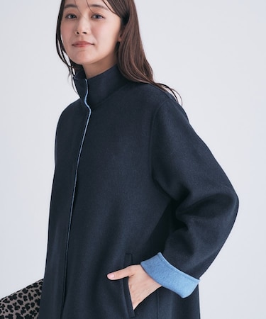 【配色デザイン／ミドル丈】ウールリバー テントラインコート