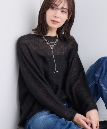 【キッドモヘヤ素材】ラウンドヘムニット