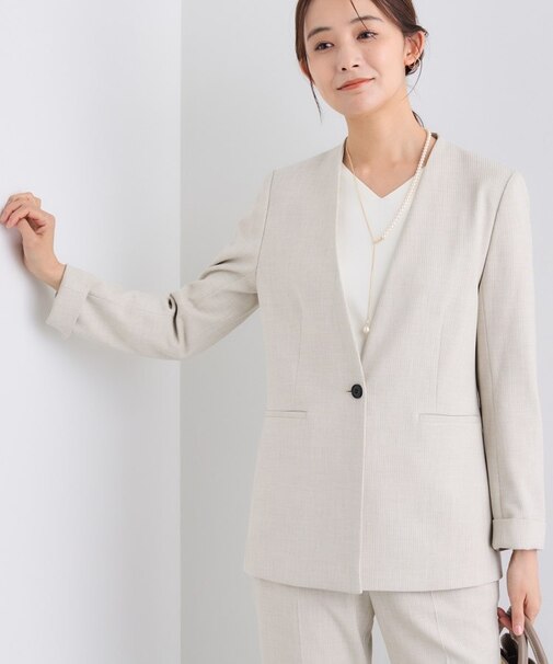 【日本製／通勤スーツ】プレシャスドビー ノーカラージャケット