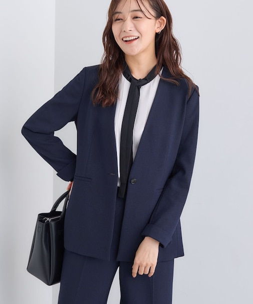 【日本製／通勤スーツ】プレシャスドビー ノーカラージャケット