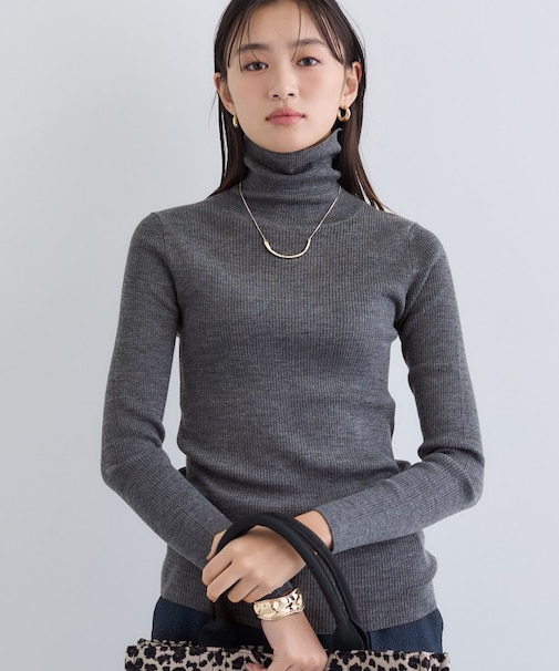 【洗える／毛玉になりにくい】エクストラファインウール リブタートルニット