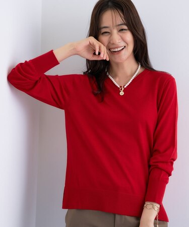 【洗える／毛玉になりにくい】エクストラファインウール Vネックニット