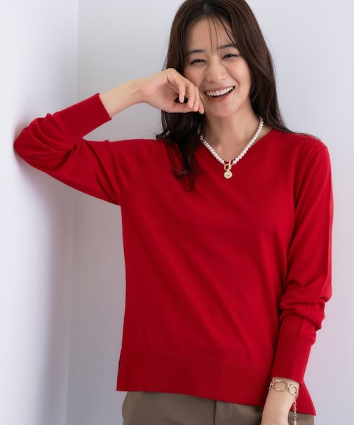 【洗える／毛玉になりにくい】エクストラファインウール Vネックニット