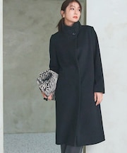 【名品コート/日本製】ウール100%スタンドカラーロングコート