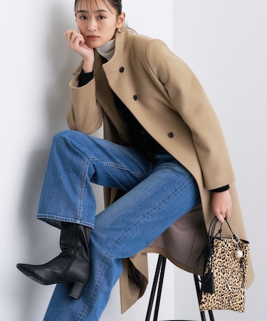 【名品コート/日本製】ウール100%スタンドカラーロングコート