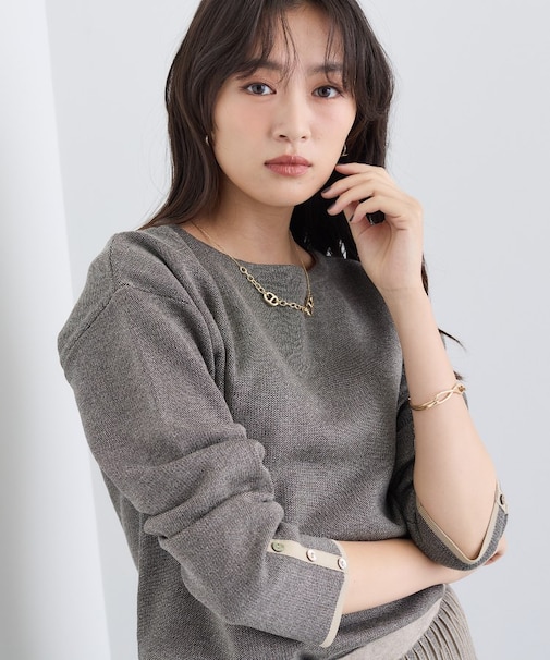 【洗える／SETUP可能】ジャカードボートネックニット