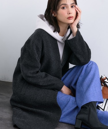 【軽量／ウール混】ライトフォルム ロングコート