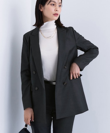 【日本製/スーツ/通勤】シルクウールストレッチ ダブルジャケット