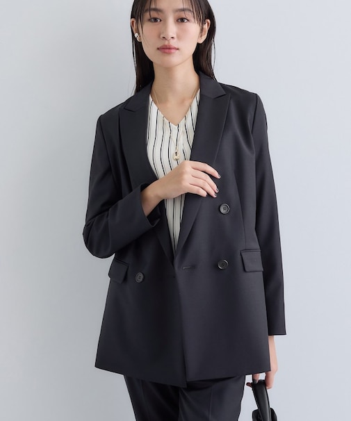 【日本製/スーツ/通勤】シルクウールストレッチ ダブルジャケット