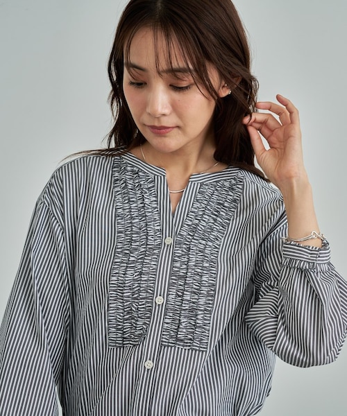 チャンマー　ふんわりブラウス 洗える】胸元タックフリル長袖ブラウス｜インディヴィの通販