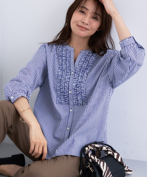 チャンマー　ふんわりブラウス 洗える】胸元タックフリル長袖ブラウス｜インディヴィの通販