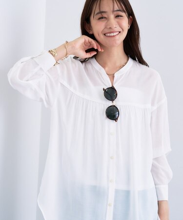 【きれいめ／ラメ】シャイニーローン ドレーピーブラウス