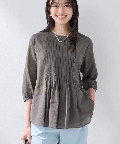 【コットン100％】タックシアーブラウス