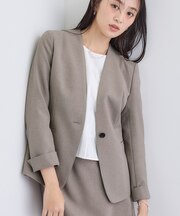 【洗える／通勤／スーツ】メランジストレッチ ノーカラージャケット
