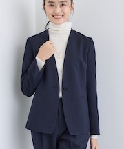 【洗える/通勤/スーツ】メランジストレッチ ノーカラージャケット