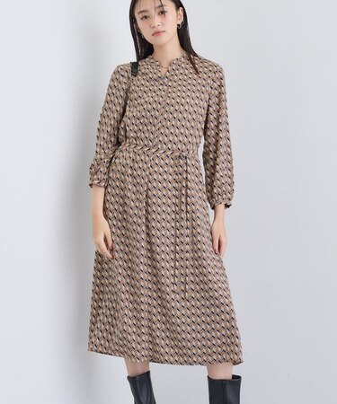 【洗える／オリジナル柄】ジオメプリント フレアワンピース