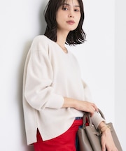 【洗える/カシミヤ混】ミドルゲージVネックニット