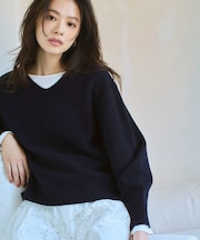 【洗える／カシミヤ混】ミドルゲージVネックニット
