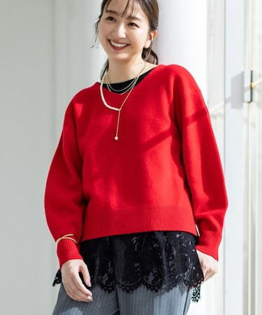 【洗える/カシミヤ混】ミドルゲージVネックニット