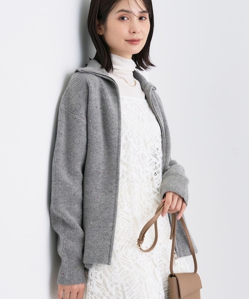 【洗える】カラーネップ ダブルジップカーディガン