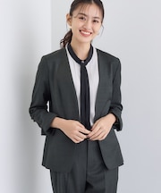 【日本製／スーツ／通勤】シルクウールストレッチ ノーカラージャケット