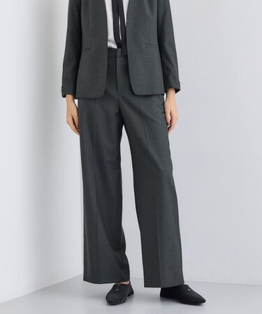 【日本製／スーツ／通勤】シルクウールストレッチ ワイドパンツ