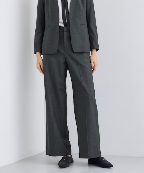 【日本製／スーツ／通勤】シルクウールストレッチ ワイドパンツ