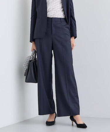 【日本製／スーツ／通勤】シルクウールストレッチ ワイドパンツ