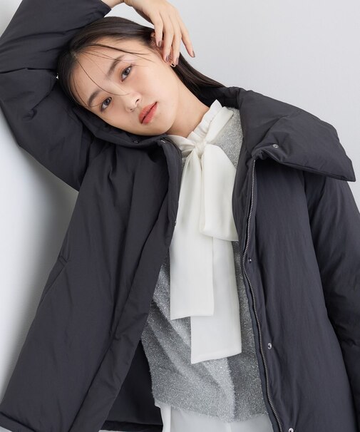 【撥水／洗える／デザイン衿】ステッチレス ショートダウンコート