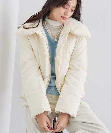 【撥水／洗える／デザイン衿】ステッチレス ショートダウンコート