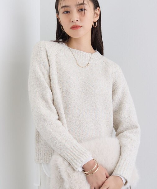 【洗える/ラメ/意匠感】ミックスブークレニット