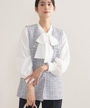 【2点セット／洗える／セレモニー】ツイードジレ＆ボウタイブラウス