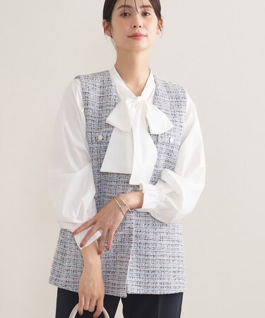 【2点セット/洗える/セレモニー】ツイードジレ&ボウタイブラウス